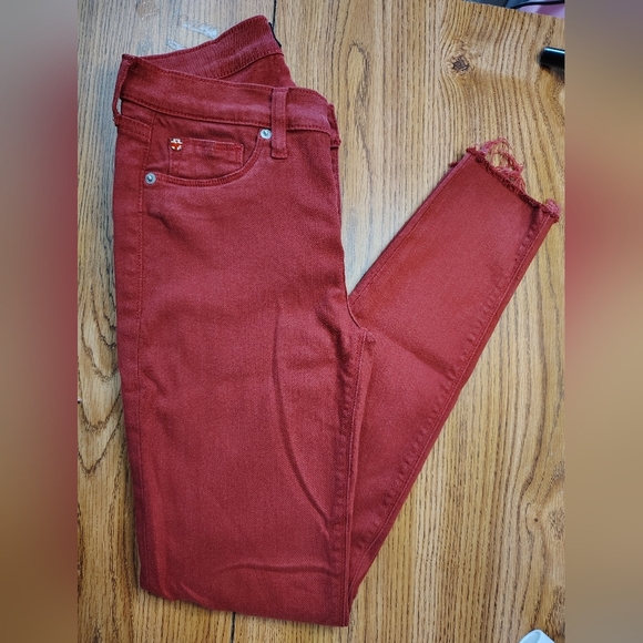 Hudson women's Krista ankle skinny jeans, ripped, distressed red,stretch, sz 27. - Picture 4 of 16